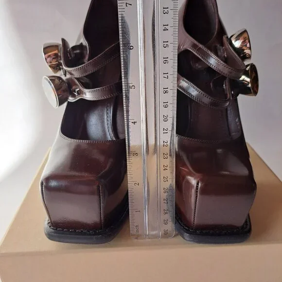 Louis Vuitton Runway Brown Leather Mary Jane Platform Pumps Size 37 / US 7 - Picture 11 of 16